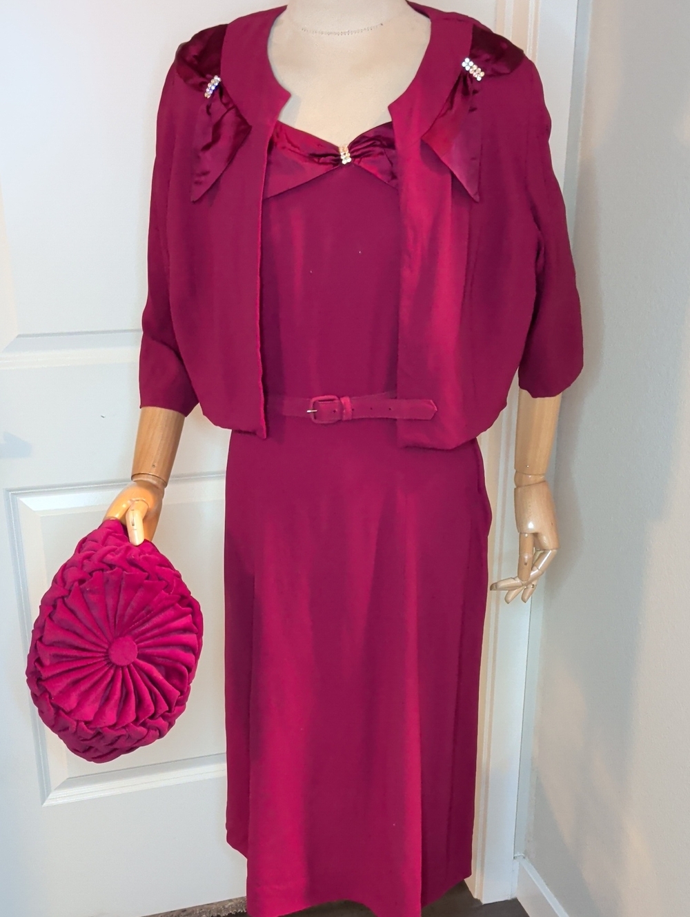 Vintage 60s Roselli Raspberry Red Dress Jacket & Pillbox Hat Jackie Style SZ Med